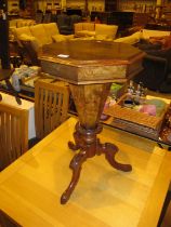 Victorian Walnut Trumpet Work Box on Tripod Base