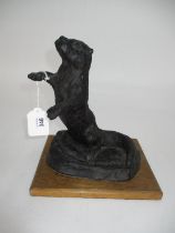 T.S. Halliday Bronzed Resin Sculpture of an Otter with a Fish, 20cm