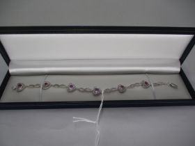 Pink Sapphire Heart Panel Bracelet with Diamond Detail to Central Panel