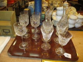 Two Crystal Wine Carafes and Sets of 4 and 5 Wine Goblets