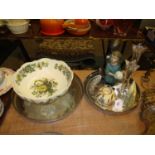 Two Silver Plated Trays, Masons Bowl, Victorian Match Ball and Other Items