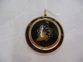 Victorian Tortoiseshell and Yellow Metal Compact as a Pendant