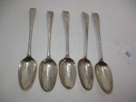 Five Silver Table Spoons, London Possibly 1760, Maker WF, 314g