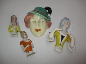 Three Early 20th Century Pin Cushion Ladies and a Portrait Plaque