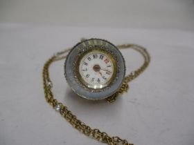 Early 20th Century Blue Enamel and Diamond Set Pendant Watch