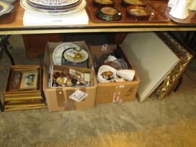 Two Boxes of Ceramics and Glass, Various Pictures and Mirrors