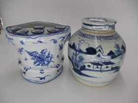 Delft Pottery Tulip Vase and a Chinese Porcelain Ginger Jar