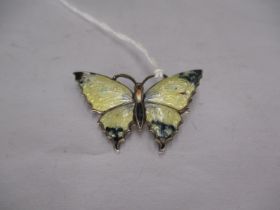 Small Silver and Enamel Butterfly Brooch with Cream Wings and Blue Tips, by Cupples & Hall,