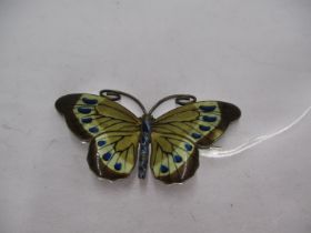 Marius Hammer Norwegian Silver and Enamel Butterfly Brooch in Graduated Shades of Ochre with Blue/