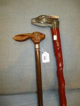 Two Rabbit/Hare Handle Walking Sticks