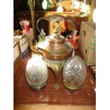 1906 Presentation Kettle and a Pair of Glass Lantern Shades