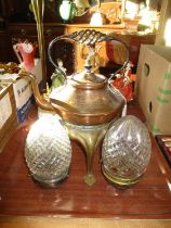 1906 Presentation Kettle and a Pair of Glass Lantern Shades