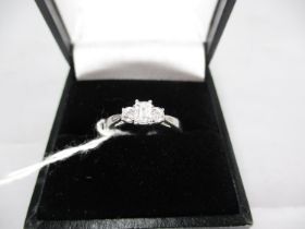 Platinum, Emerald Cut and Brilliant Cut Diamond Art Deco Style Ring