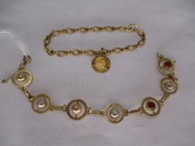 14K Gold Diamond and Hard Stone Set Bracelet, along with a 10K Gold Pendant on a Chain