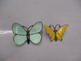 Norwegian Small Silver Gilt and Enamel Butterfly Brooch with Pale Turquoise Wings and Black Body,
