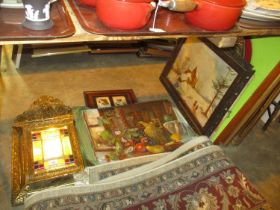 Brass Frame Mirror and Various Pictures