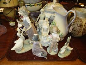Masons Pottery Lamp, Lladro and Other Figures and a Jug