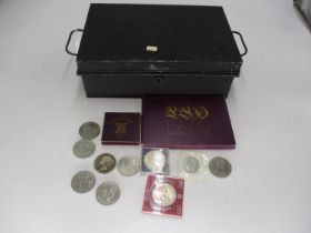 Deed Box with a Victorian Crown, 1970 Coin Set and Other Coins
