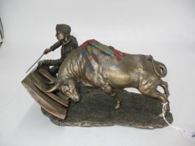 Bronzed Group of a Matador and Bull, 29cm long