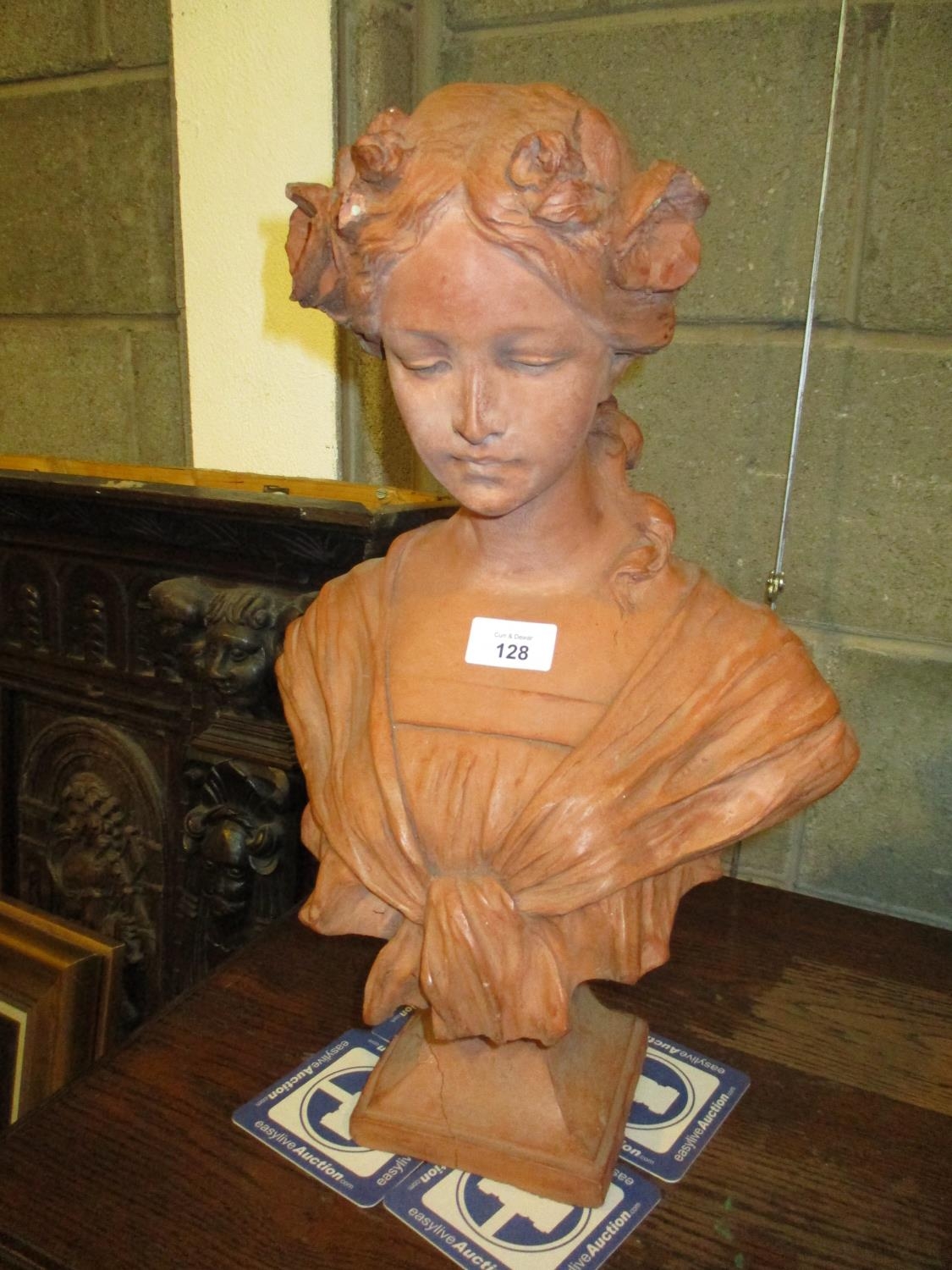 Art Nouveau Style Terracotta Pottery Bust, 46cm