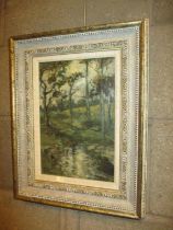 Alexander Frew, 1883-1901, Oil on Canvas, Woodland Stream, 29x19cm