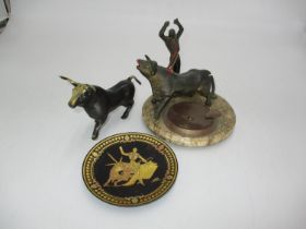 Small Bronze Bull, Matador Ash Dish and Dish