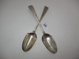 Pair of 18th Century London Silver Table Spoons, Maker IS, 120g, hallmarks rubbed