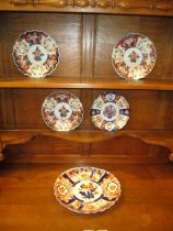 Four Imari Porcelain Plates, 22cm, and another chipped