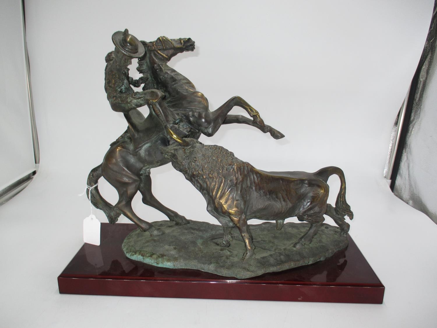 Bronzed Group of a Matador on Horseback with a Bull, 32cm high