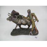 Bronzed Group of a Matador and Bull, 25cm long