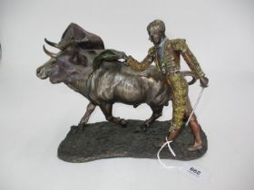Bronzed Group of a Matador and Bull, 25cm long