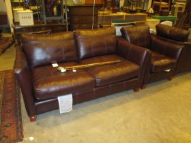 Brown Leather 2 Seat Settee with Matching Chair