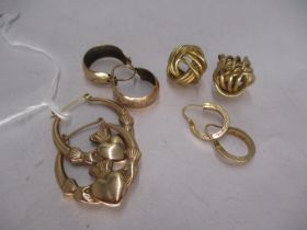 Three Pairs of 9ct Gold Earrings, 6.9g, and Another Pair, 8.6g total