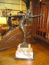 Art Deco Style Bronze Figure after Chiparus on a Marble Base, 49cm