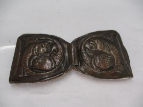 Arts & Crafts Hand Beaten Copper Belt Buckle, Chased and Embossed with Entwined Fish
