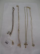 Four 9ct Gold Necklaces and 5 Pendants, 15.1g
