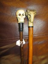 Skull and Ram Head Handle Walking Stick