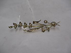 9ct Gold and Pearl Lily of the Valley Brooch, 3.5g