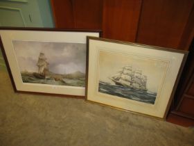 J Spurling Signed Print of The Dreadnought, and a J W Carmichael Print
