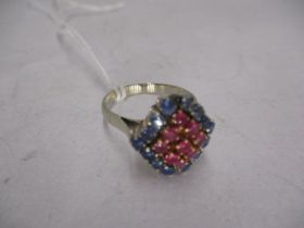 18ct Gold Blue and Red Stone Cluster Ring, 5.6g, Size O