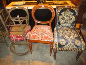 Three Victorian Balloon Back Chairs and a Damaged Chair