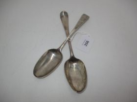 Two 18th Century Silver Table Spoons, hallmarks rubbed, 130g