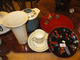 Two Poole Pottery Dishes, Tureen, Vase and 2 Trios