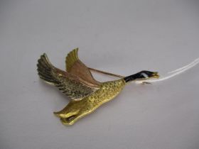 9ct Yellow and Rose Gold Goose Brooch with Enamel