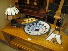 Tiffany Style Table Lamp and 3 Pendant Shades