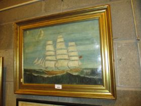 Naive Oil Painting of The Sailing Ship Roman Empire, 32x46cm