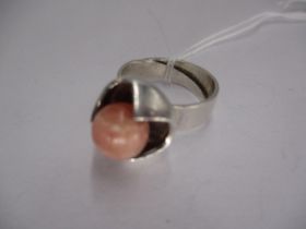 Kultaseppa Salvovaara Finnish Modernist Silver Ring Set with a Pink Quartz Bead with Adjustable