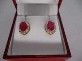 9ct Gold Ruby and Diamond Large Cluster Earrings