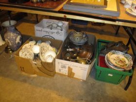 Four Boxes of Ceramics, Metalwares, Lamps etc