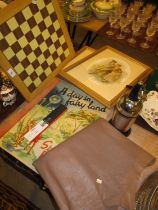 Chess Board, 3 Pictures, Piece of Leather, A Day In Fairy Land Picture Book, Soda Siphon and